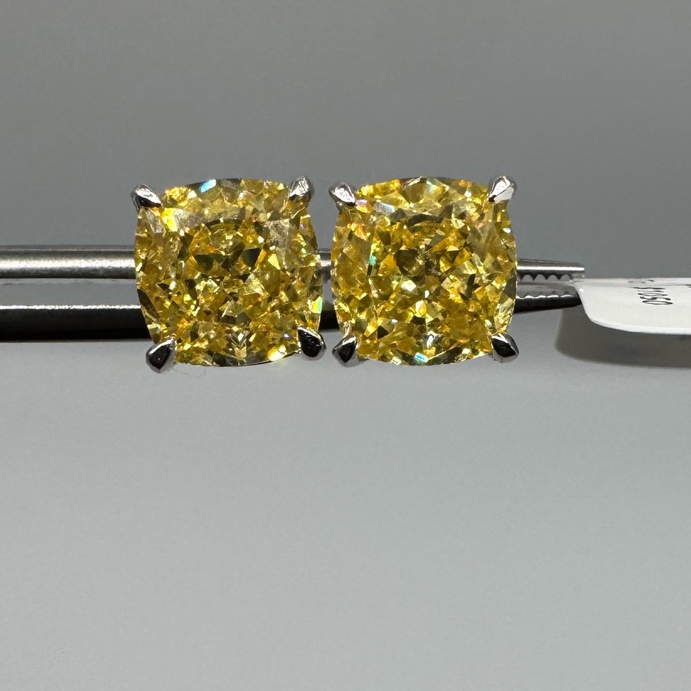 2ct Canary Cushion Cut Studs - Picture 15 of 15